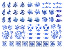 Vintage Image Delft Blue Roses Flower Decal Dollhouse Miniature Découpage MIN105 picture