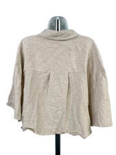 Topshop Women's Beige Linen Blend Short Sleeve Cropped Button Up Shirt - 12 picture