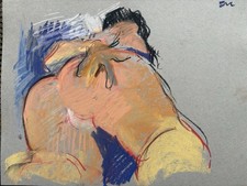 Pastel Portrait Cubism Figure Painting On 9”x12” Paper Modern Original Signed picture