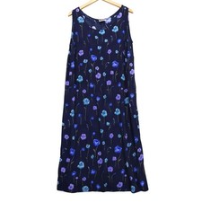 90s Vintage R&K Original Woman Dress Rayon 2X Navy Blue Floral Tie Back picture