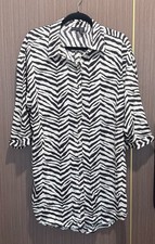 Tahari Tunic Blouse Womens XL Linen Blend Zebra Print Shirt Button Front Top picture