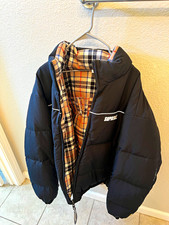 Supreme Reversible Puffer Jacket Plaid Black Beige Full Zip Stand-Up Collar picture