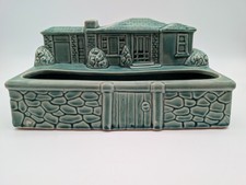 Vintage McCoy Planter # 887 Green Ranch House Stone Wall 1950s Era picture