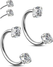 OUFER 2PCS 316L Surgical Steel Horseshoe Nose Rings Hoops, 20G Push Pin Threadle picture