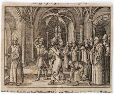 16thC German Luther Bible Woodcut Attempted Stoning of Jesus Temple Print picture