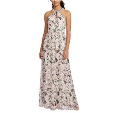 Laundry by Shelli Segal Pink Maxi Dress Floral Print Cut Out Halter Gown Size 16 picture