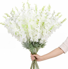 Thiccywoov 50 Pcs White Delphinium Artificial Flower Bulk, 34.25