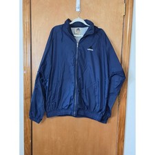 Vintage Adidas Windbreaker Jacket Navy Blue White Stripe XL Full Zip Hooded Y2K picture