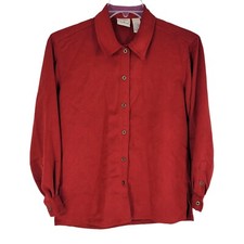 Vintage Koret City Blues Red Collared Button Up Blouse Polyester Size 6 picture