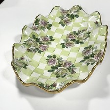 Mackenzie Childs Sweet Pea Honeymoon Green Check Platter Gold Trim Wall Decor picture