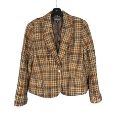 VTG KASPER PETITE Brown/Rust Orange TWEED Button FLAP POCKETS JACKET/BLAZER 12P picture