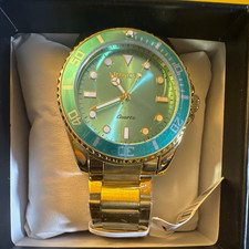 Invicta Men's Quartz Analog Wristwatch Green Sunburst Dial Green Bezel Box picture