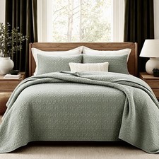 NEW West Elm Green Stone Print Ultra Soft Queen King Bedding Bedspread Sham Set picture