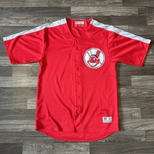 Vintage True Fan Cleveland Indians Baseball Jersey Mens Medium Red Chief Wahoo picture
