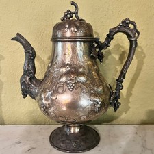 Antique BALTIMORE Coin Silver Repoussé ROCOCO COFFEEPOT c. 1860 Figural GRAPES picture