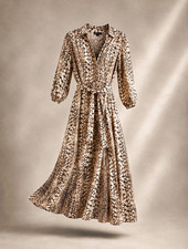 INC International Concepts Beige Black Animal Print V-Neck Belted Maxi Dress M picture