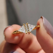 1.30 Ct Trillion Cut  Lab Created  Diamond Wedding Ring 14K Yellow Gold picture