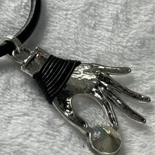 Shop Shu Shu Mystical Witchy Hand Crystal Pendant Necklace Silver Tone Black picture