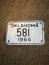 Vintage 1964 Oklahoma Motorcycle License Plate #581 picture