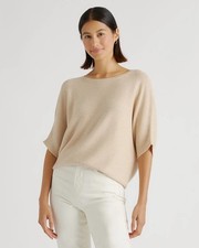 Quince Lightweight Cotton Cashmere Link-Stitch Dolman Sweater Oatmeal Sz M NWT picture