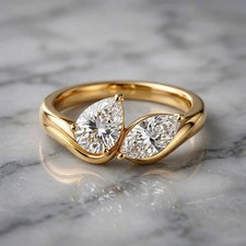 Luxurious 2.20 Ct Pear Marquise Cut Lab Grown Diamond Duet Ring 14K Gold picture