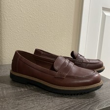 Clarks Collection Leather Penny Loafer Womens 8.5 Burgundy Slip-On Shoes Comfort picture
