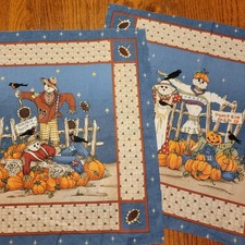 2 New Vintage Fall / HALLOWEEN Fabric Pillow Panels of Rustic Scarecrows picture
