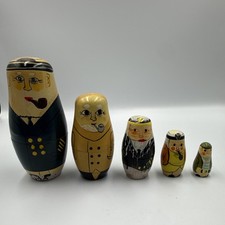 Vintage Russian Nesting Dolls Sea Captain Sailor Matryoshka 5 Pc Set picture