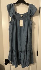 NWT WONDERLY WOMENS TENCEL DENIM SUNDRESS SIZE L SLEEVELESS WITH RUFFLES 100% picture