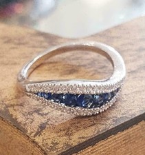 1.34 Ct Natural Blue Sapphire Diamond Engagement Ring 14K Real White Gold Size 7 picture