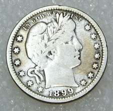 1899 Barber Quarter VG/Fine Original Bright coin with Luster in saflip #PF16 picture