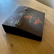 Vintage Rare Hand Crafted Birds Original Japanese/Chinese JewelryBox Brown 9” picture