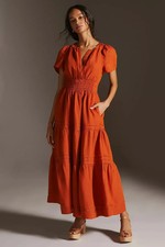 NWT by Anthropologie Somerset Maxi in Dark Orange Linen Edition Dress XS picture