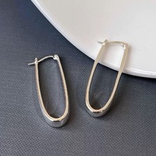925 Silver Teardrop Hoop Earrings Minimalist Geometric Dangle Earrings A48 picture