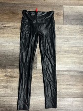SPANX Faux Leather Leggings Medium Black Hugh Rise Shaping Skinny Pants picture