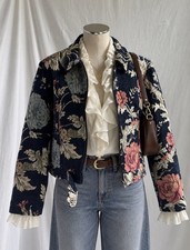 NWT Jack by BB Dakota Floral Brocade Tapestry Moto Jacket Navy | Size L picture