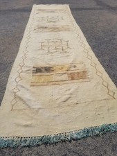 Distressed Vintage Traditional Handmade Moroccan Ourain Wool Kilim 7.11x2.2ft picture