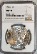 1922 P Peace Dollar NGC MS64 NEAR GEM UNCIRCULATED $1 Coin BUY IT NOW picture