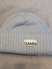 Ganni Beanie Women One Size Wool Blend Blue Knit T42 picture