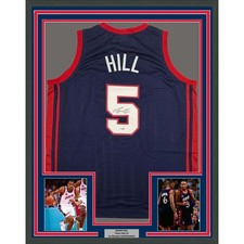 Framed Autographed/Signed Grant Hill 35x39 USA Olympics Blue Jersey JSA COA picture