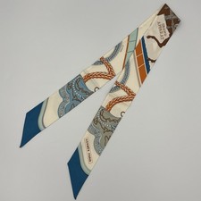 Hermès Twilly Grand Apparat Cream Blue Orange Scarf Ribbon Hair Tie Bag  picture