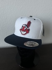 RETRO THROWBACK CLASSIC CHIEF WAHOO LOGO INDIANS WHITE & NAVY BLUE SNAPBACK HAT picture