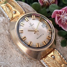 Serviced 1972 Timex Time Machine Q Quartz Electric Men's Vintage Watch Champagne picture