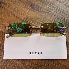 Gucci GG1808S 002 52mm Square Sunglasses in Gold/Green GG Pattern Lens picture