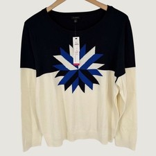 NEW Talbots Thermolite Merino Wool Star Sweater Women's XL Black Ivory Blue Cozy picture