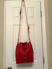 Dooney & Bourke Red Lucca  Pebbled Bucket Drawstring Bag picture