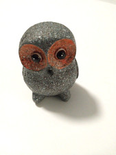 Gray Owl Figurine Orange Eyes 4 Inches Tall Nice Shape Maybe Resin Look of Stone picture