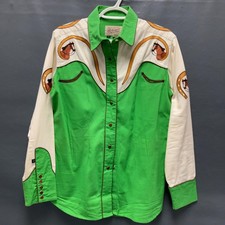 VTG Rockmount Ranch Wear Women's Green Horse Western Shirt Size Large picture