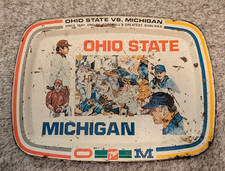 Vtg 1980 Ohio St vs Michigan Football 7UP Metal Tray Earle Bruce Bo Schembechler picture