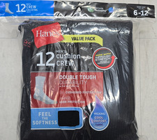 Hanes Men’s Cushioned Crew Socks Black 12 Pairs Size 6-12 Moisture Wicking picture